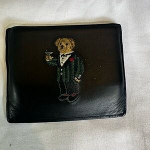 Polo ralph Lauren polo bear black leather card case wallet used. Rare